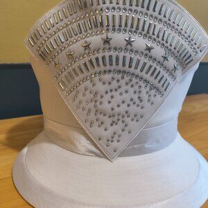 Women’s Tall White + Silver Studded Church Hat | Formal / Derby | One Size